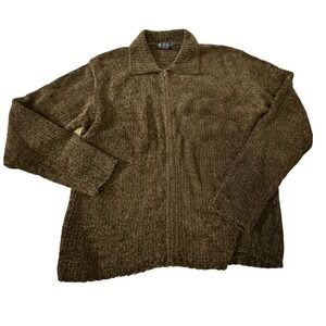 Womens LG Brown Chenille Zip Up Cardigan Cooperative Mfg Co